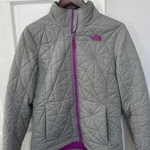The North Face Gray Quilted Jacket with Purple Trim